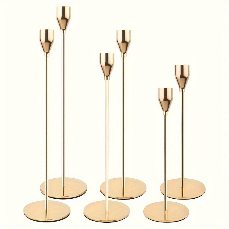 6-piece Set Black/Gold Candlestick - For Restaurant, Wedding, Dinner & Party Decoration