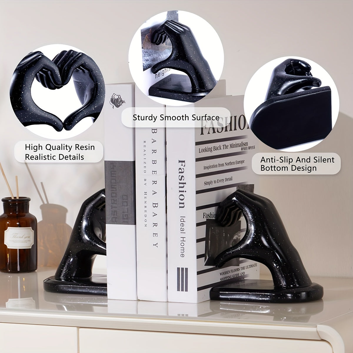 Heavy Duty Boekensteunen met Gouden Finger Heart Design - Moderne Kunst voor Thuisdecoratie