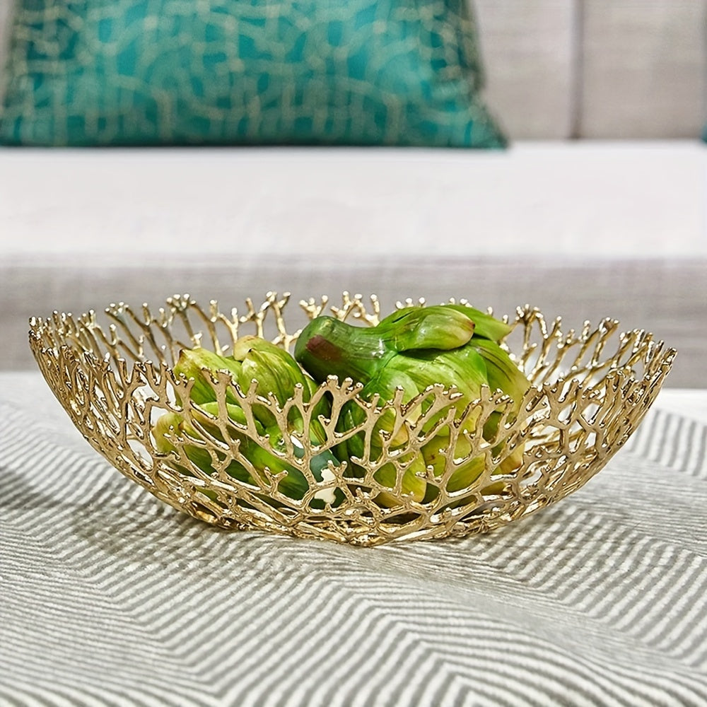 MetalServe-Coral - Luxury Open Fruit Bowl for Home Decoration, Coffee Table & Dining Room