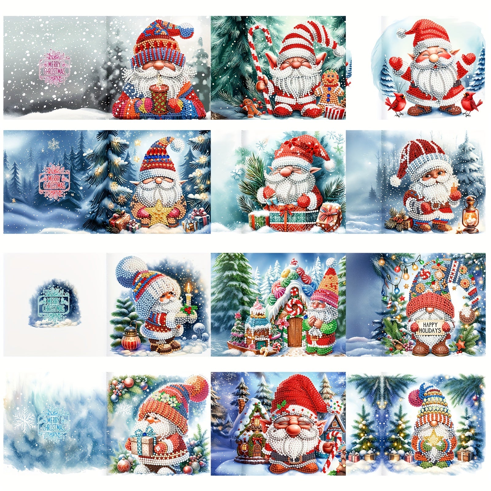 Set di biglietti di Natale fai-da-te con pittura diamantata - 12 biglietti di auguri a tema Babbo Natale per feste di vacanza e famiglia