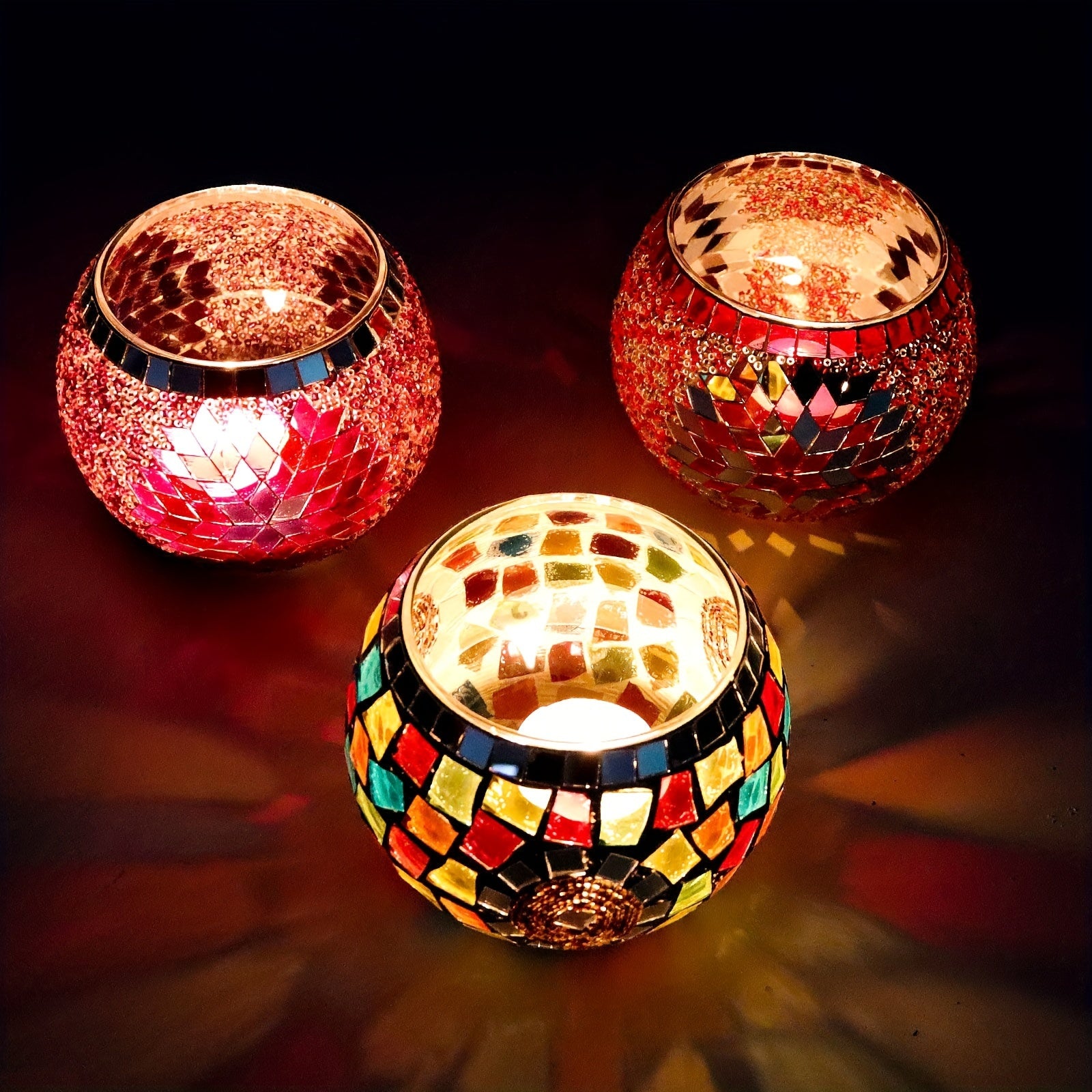 Set di Portacandele in Mosaico 3 Pezzi - Candelabri Unici Fatti a Mano