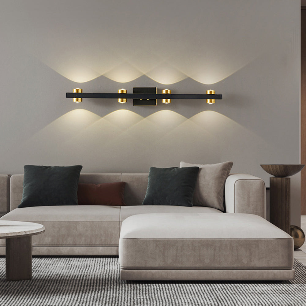 Freja - Lampada da parete LED moderna, nero/oro, bagno, metallo