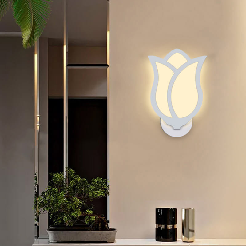 Candeeiro de parede LED moderno, minimalista e criativo com desenho de rosa