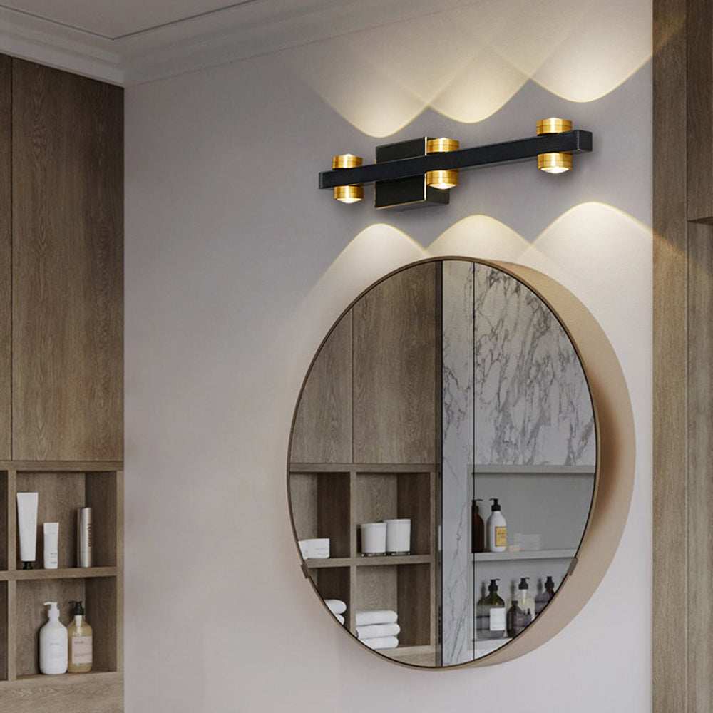 Freja - Lampada da parete LED moderna, nero/oro, bagno, metallo