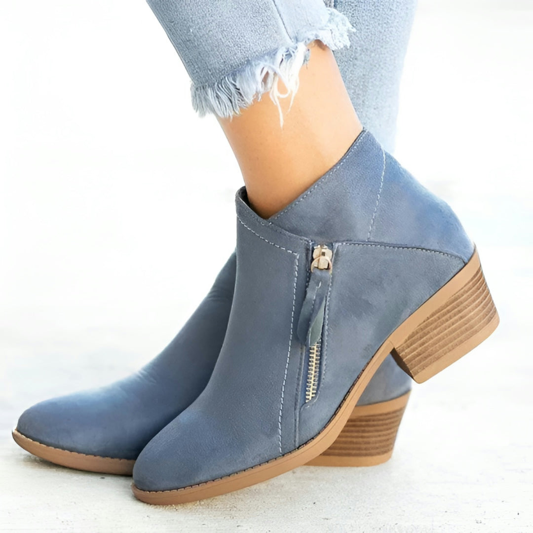 Botins Donna com Salto Largo Casual e Fecho Lateral zíper
