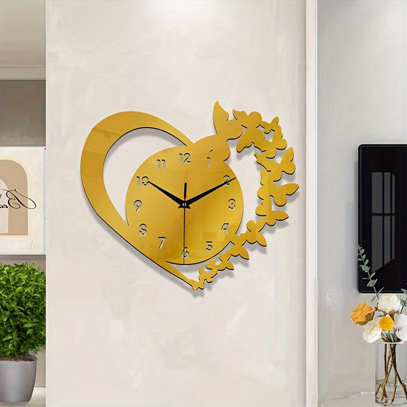 Relógio de Parede Acrílico Silencioso em Forma de Coração - Design Sem Moldura de Amor para Sala de Estar, Quarto e Escritório