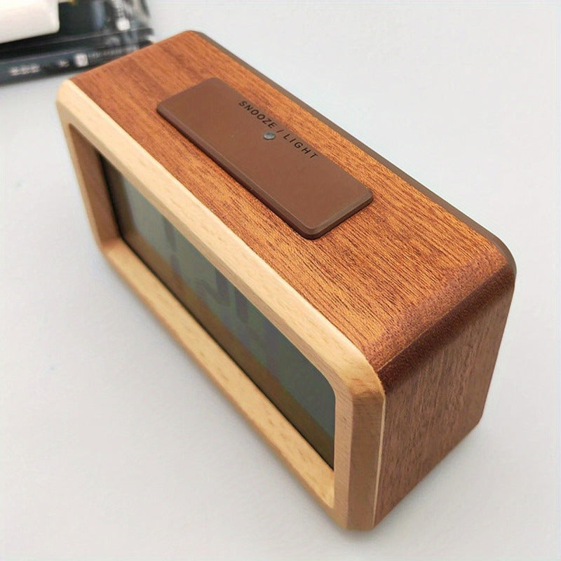WoodChrono - Chic Wooden Alarm Clock with Calendar & Temperature Display