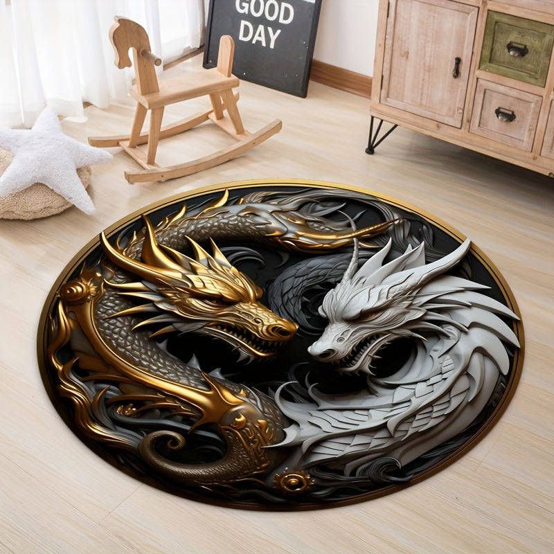1pc Tappeto Elemento Drago - Tappeto Lounge Antiscivolo, Tappeto Rotondo Decorativo
