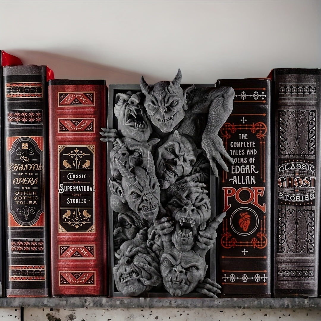 GothicGuard - Halloween Gotische Hars Boekenhouders - Decoratieve Demonen Beeldhouwwerk voor Planken en Bureaus
