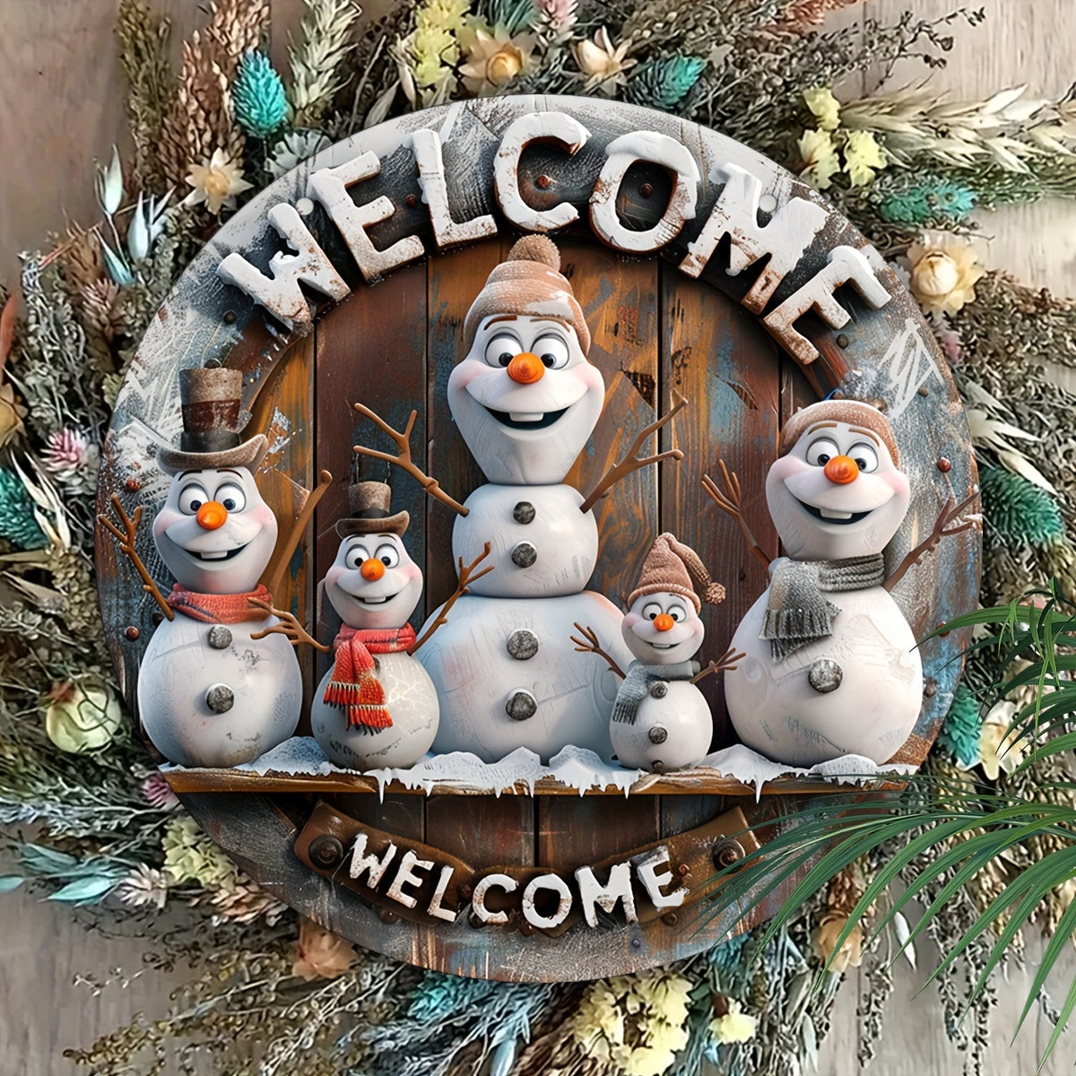 Welcome Sign - Wooden Christmas Decoration Vintage Snowman