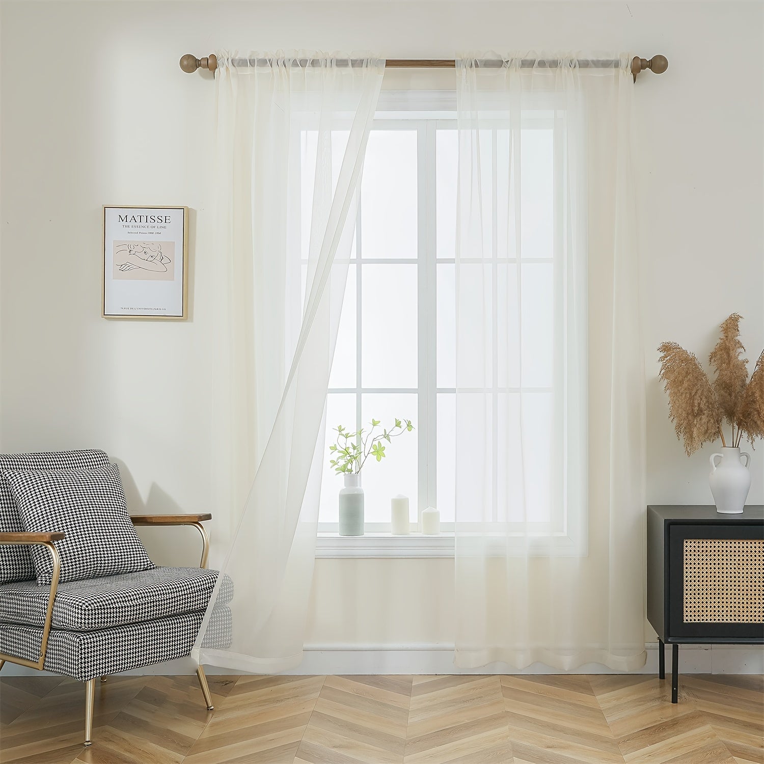 Cortinados Semi-transparentes - Pack de 2 Cortinados Leves e Respiráveis em Poliéster para Quarto e Portas de Terraço