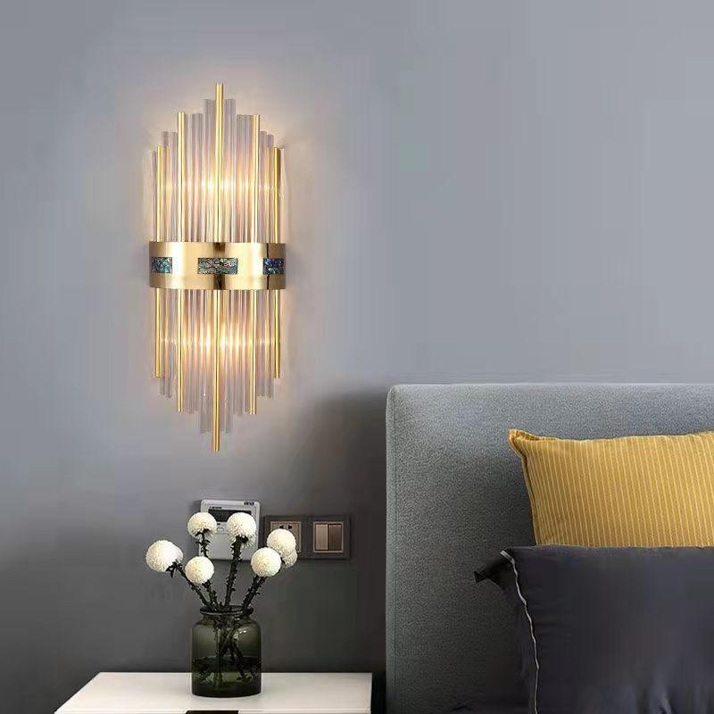 Candeeiro de Parede LED Crystal Kristal Dourado, Sala de Estar/Quarto, Metal/Acrílico