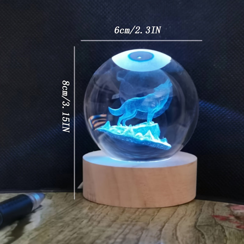 WolfLamp - Bola de nieve de cristal con lobo aullador 3D lámpara nocturna USB