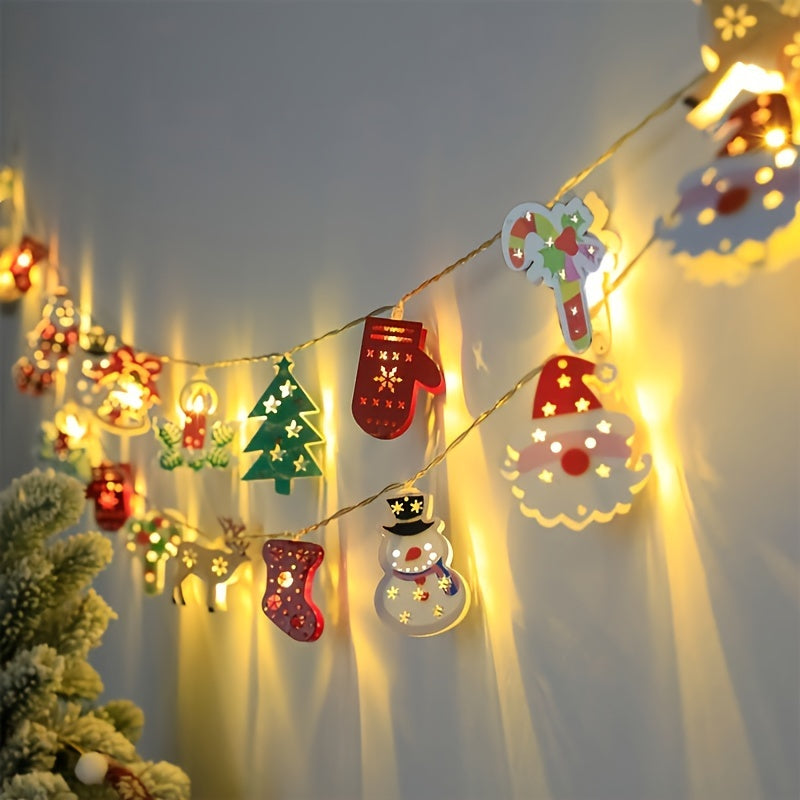 Festone Luminoso - 1 Pezzo Catena Luminosa LED di Natale con Pupazzo di Neve, Babbo Natale e Decorazioni a Calza