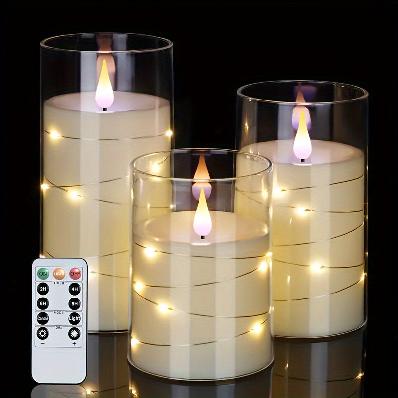 3-piece Romantic LED Candles with Remote Control - Adjustable Brightness and Timer Function, Ideal for Parties, Weddings, and Hotel Decoration