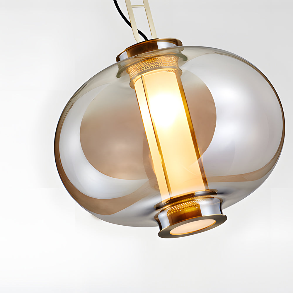 Lampada a sospensione in vetro ambra