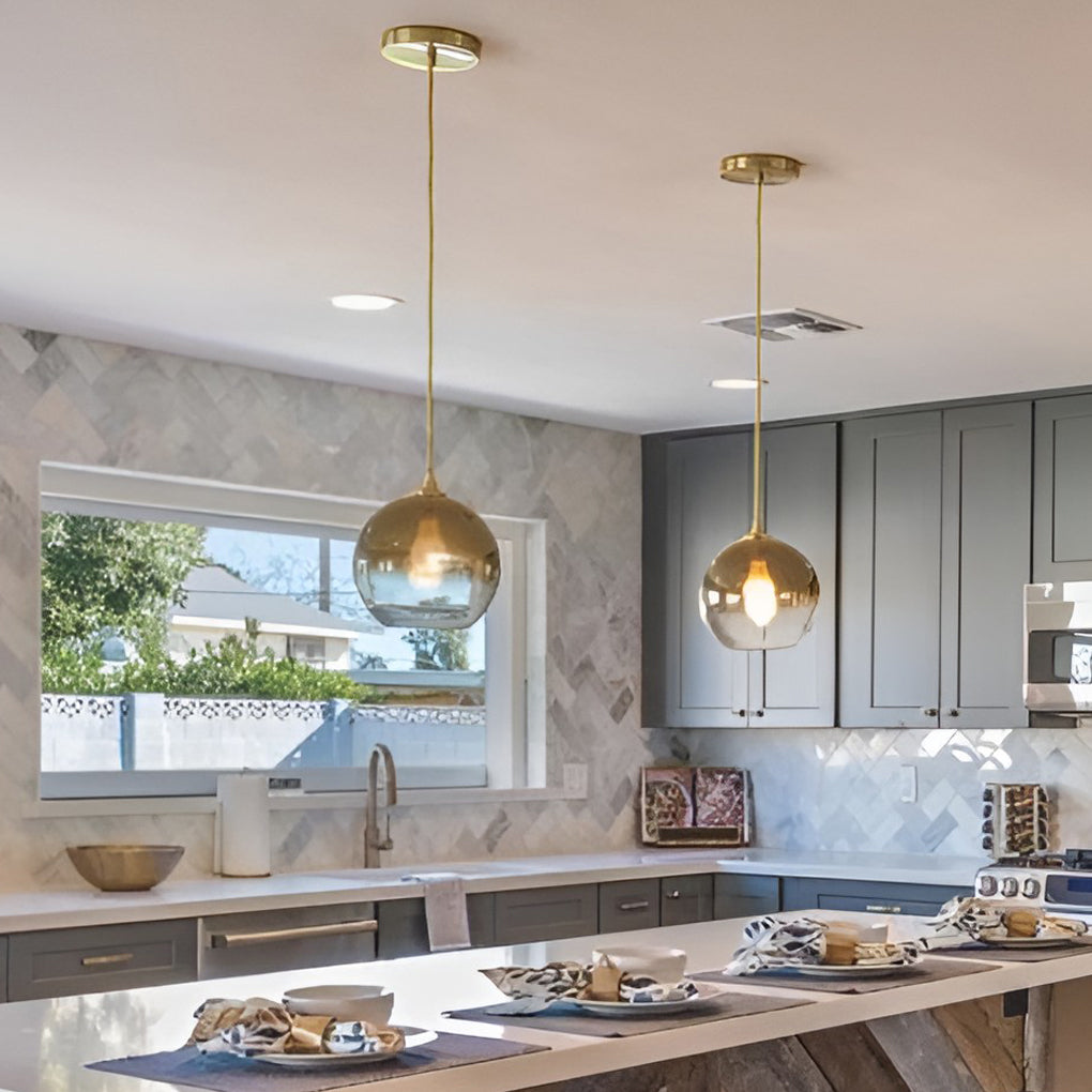 SphereGlow - Candeeiro Suspenso Industrial de Vidro Moderno com LED para Cozinha e Sala de Jantar