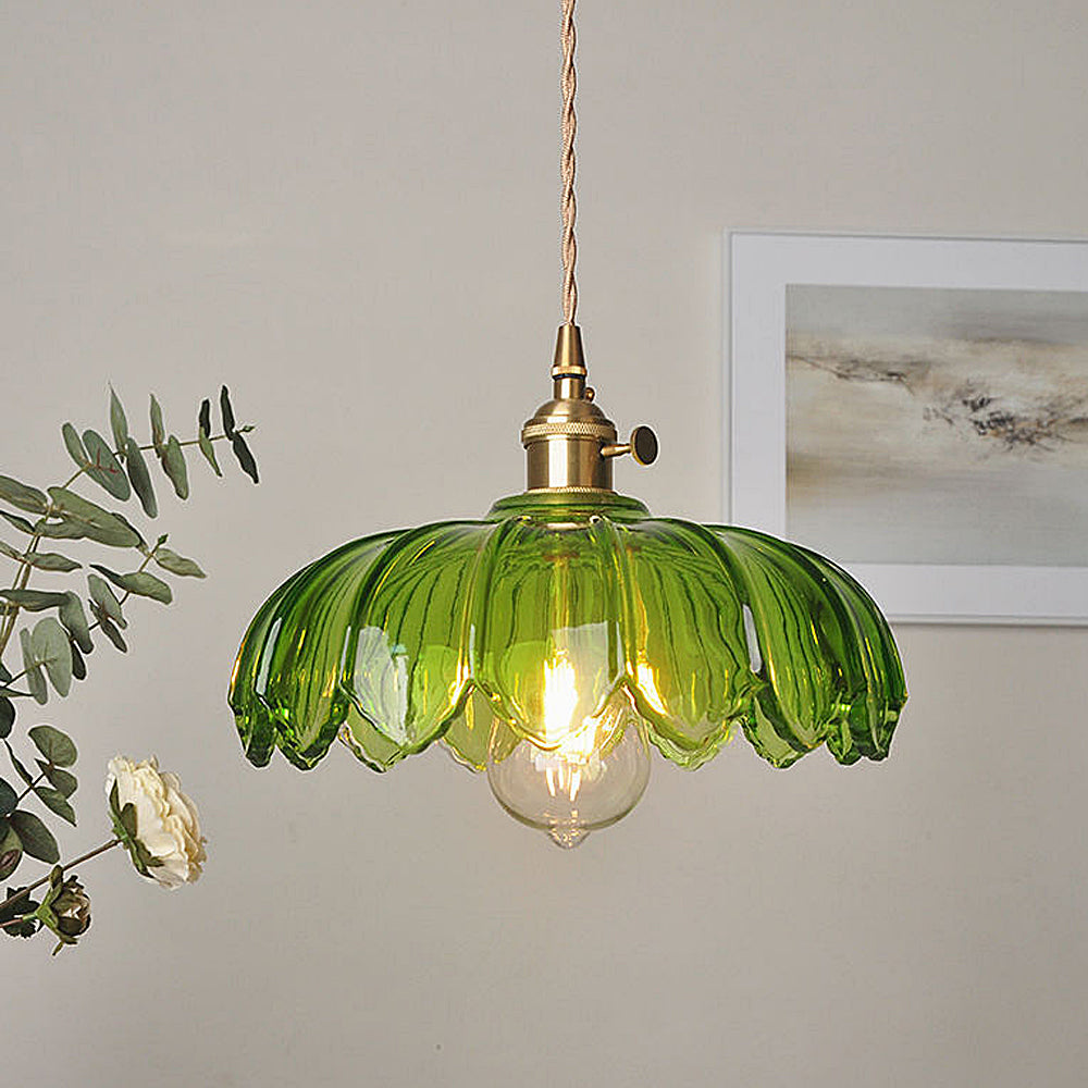 BrassBloom - Vintage Hanging Lamp of Glass and Brass for Living Room and Dining Room