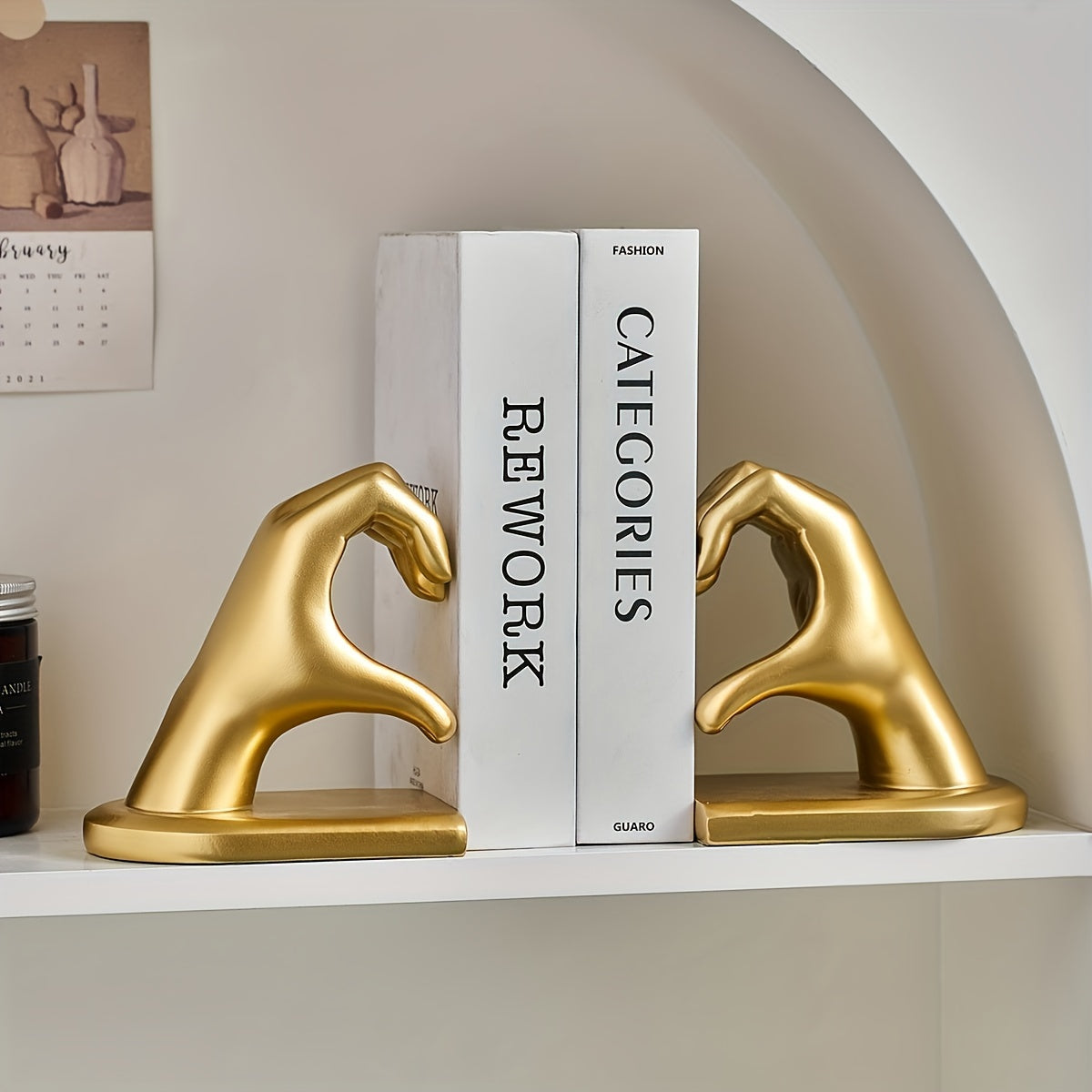 GoldenHeart - Conjunto de 2 Suportes para Livros - Escultura de Arte Moderna para Decoração de Casa