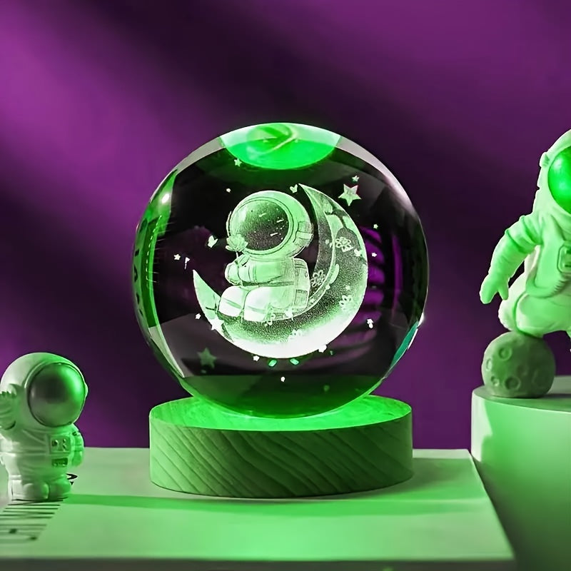 LumiSphere - 3D Crystal Ball LED Night Lamp with Wooden Base