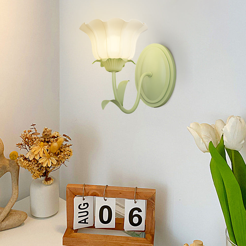 Applique Verde a Tre Fasi Dimmerabile in Vetro con Fiori 1/2-Luce