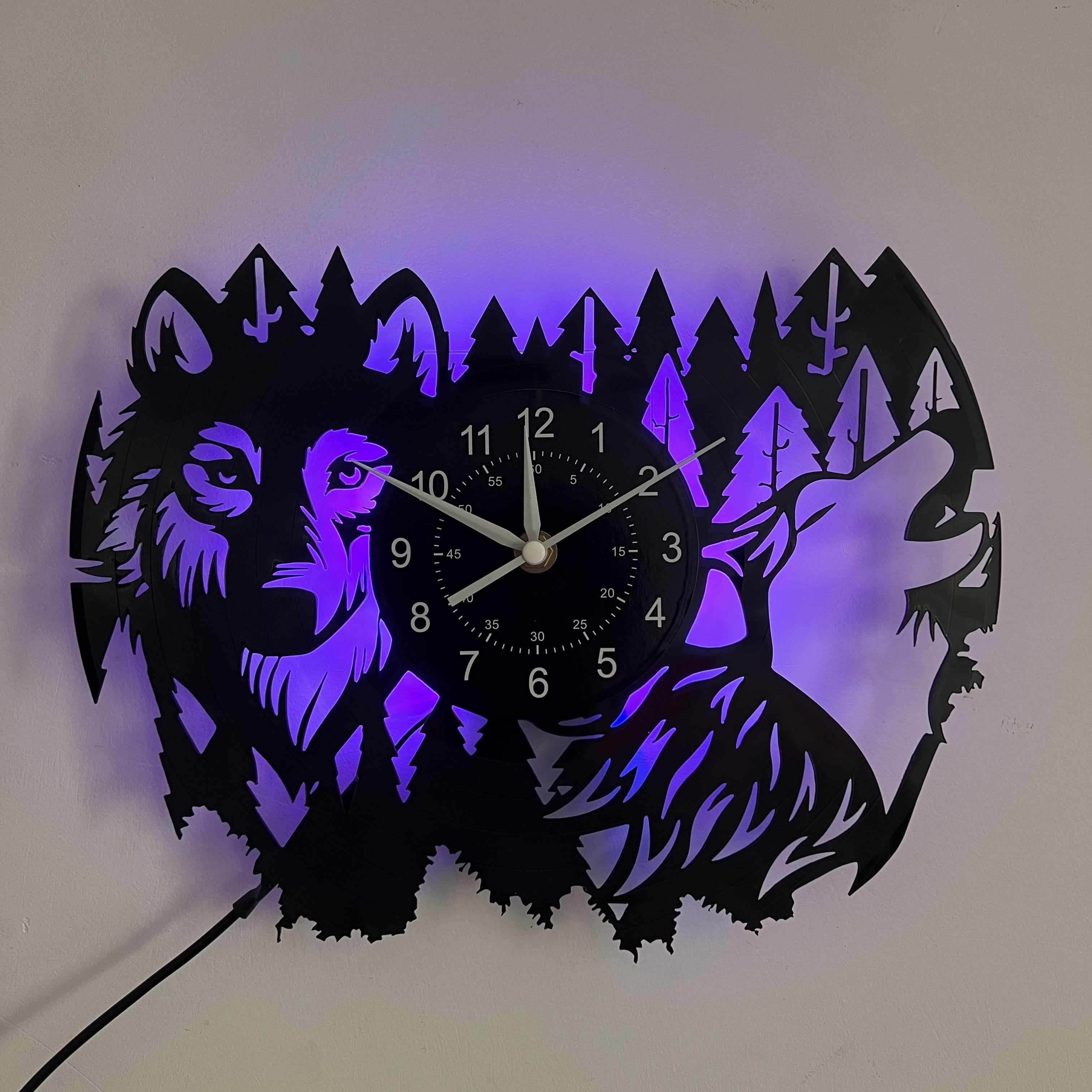 Vinyl Record Wolf Theme Wall Clock - Silent Clock for Living Room and Bedroom Decor
