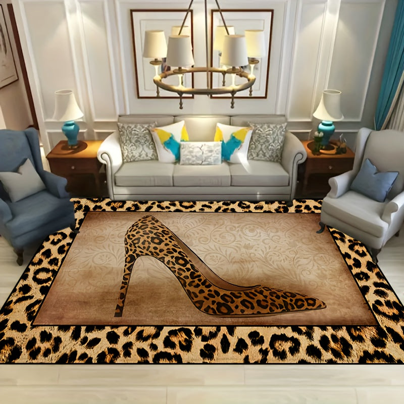 Tappeto Antiscivolo Lavabile - Tappeto Impermeabile per Ingresso, Soggiorno, Camera da Letto, Terrazza Esterna - Design a Stampa Leopardo con Tacchi Alti