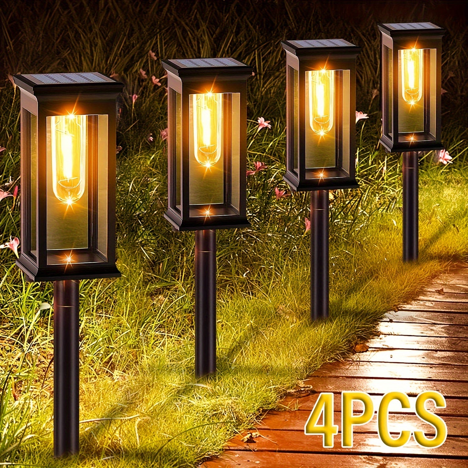 SolarLux - Conjunto de 4 Peças de Iluminação Solar para Jardim IP44 à Prova de Água