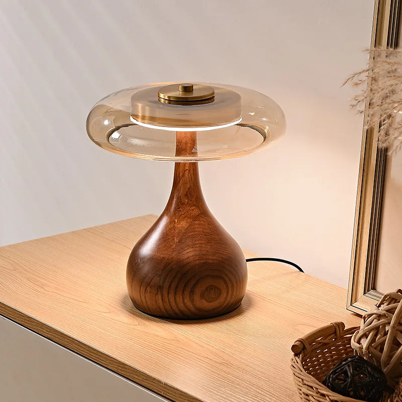 MushroomLuxe – Vintage Copper Table Lamp with Glass Design