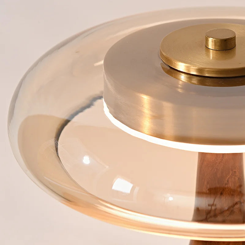 MushroomLuxe – Vintage Copper Table Lamp with Glass Design
