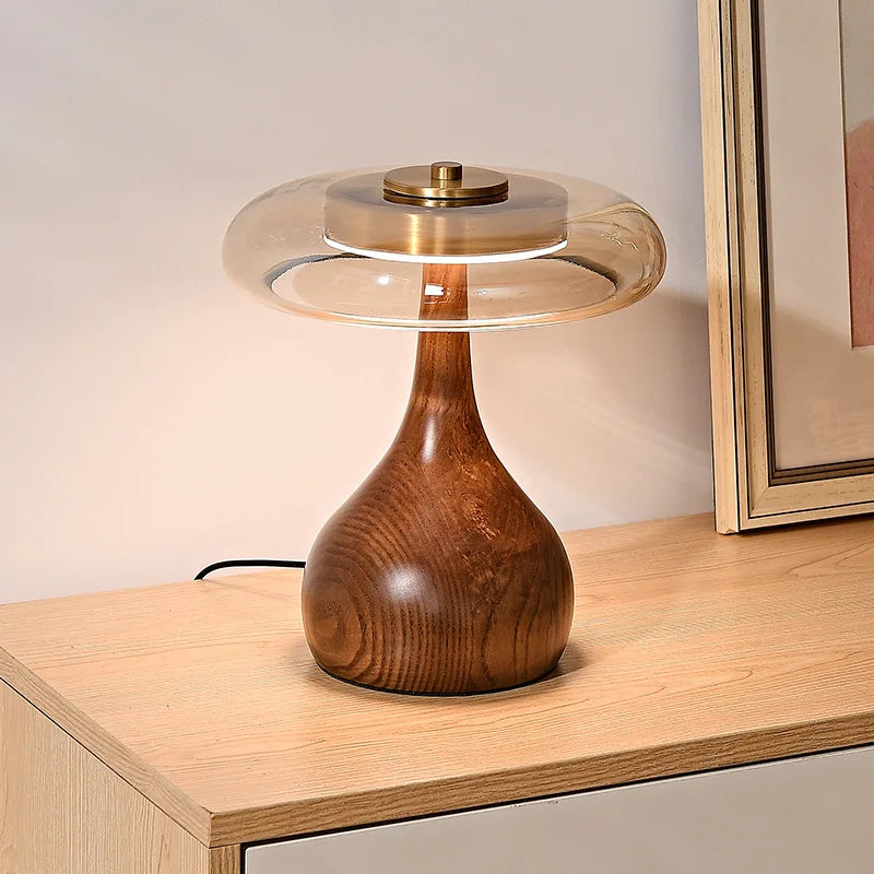 MushroomLuxe – Vintage Copper Table Lamp with Glass Design