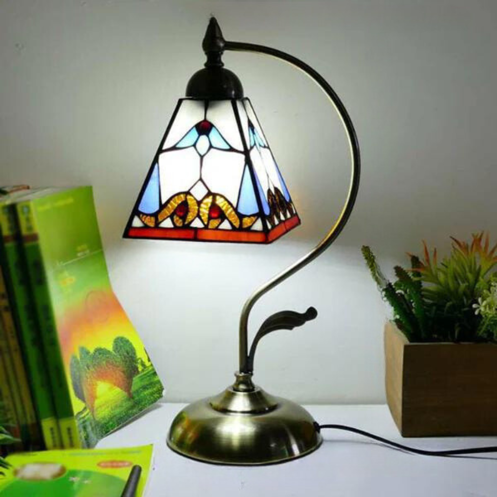 Lampada da tavolo Tiffany a collo d'oca - Lampada da comodino in metallo con paralume in vetro intagliato a mano
