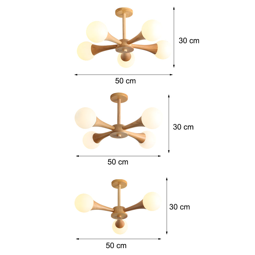 NordicGlow - Scandinavian Wooden Chandelier with Glass Lampshades