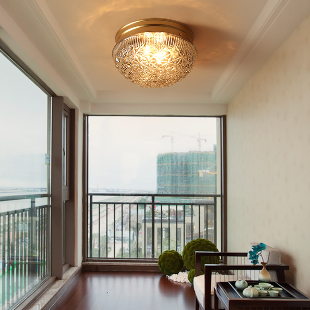 Lampada da soffitto in vetro trasparente scanalata per camera da letto