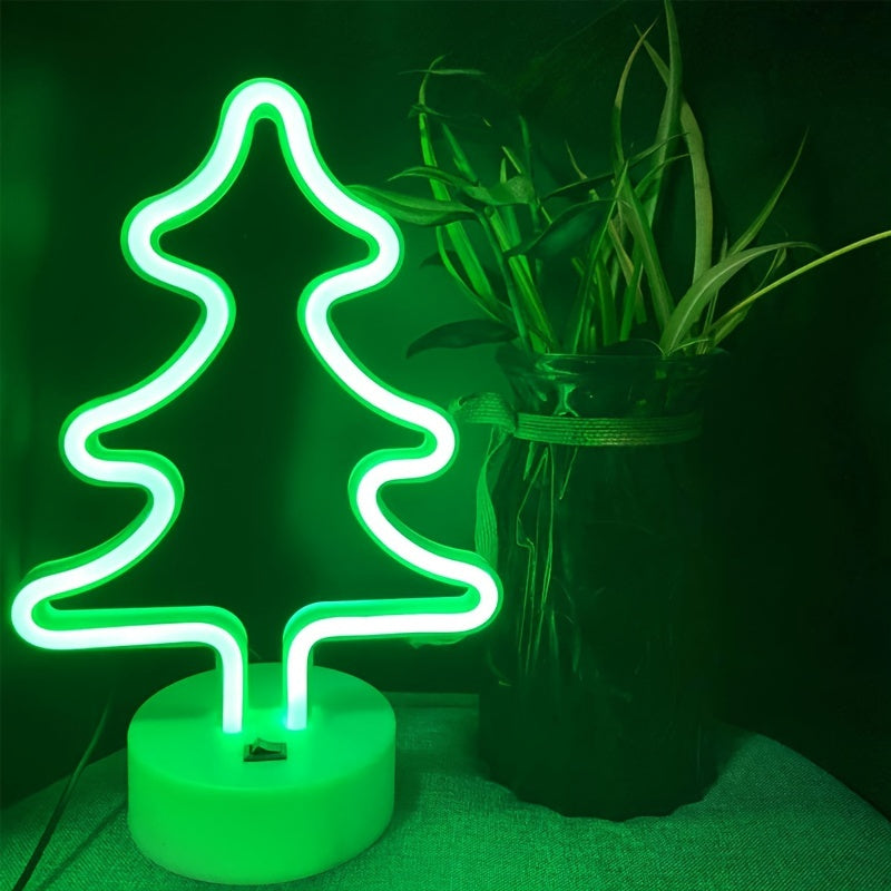 FestiveGlow - Lampada al Neon LED Albero di Natale, Alimentazione Doppia USB/Batteria