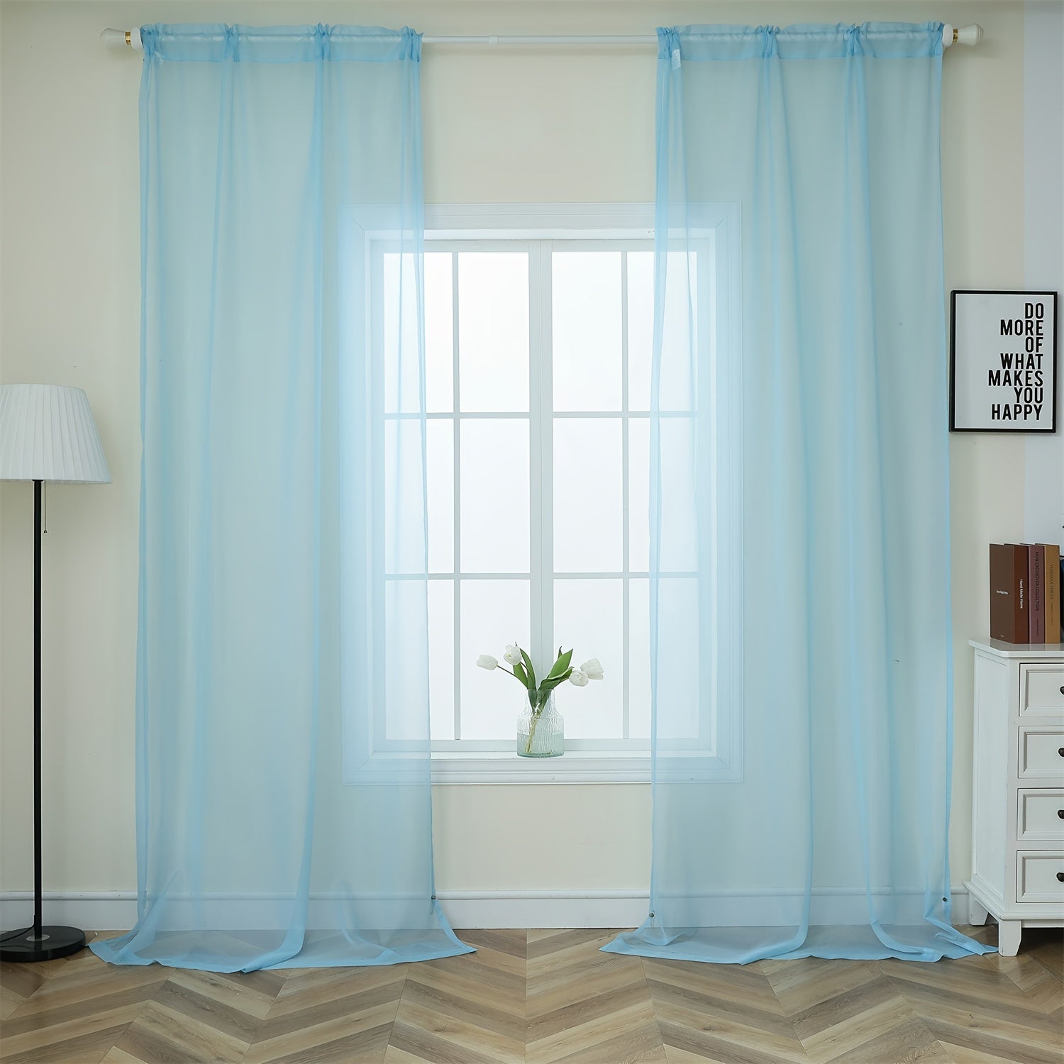 Cortinados Semi-transparentes - Pack de 2 Cortinados Leves e Respiráveis em Poliéster para Quarto e Portas de Terraço