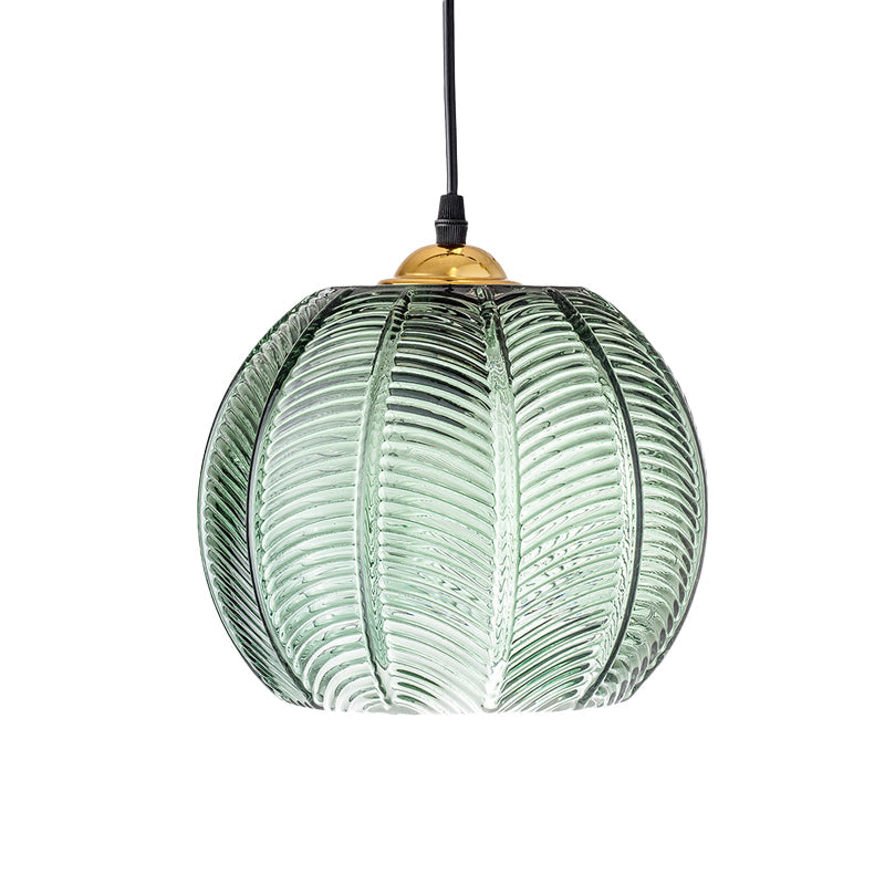 Lampada a sospensione in vetro verde retrò a coste