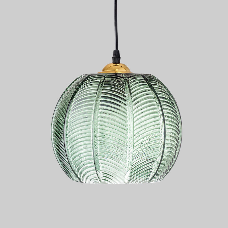Lampada a sospensione in vetro verde retrò a coste