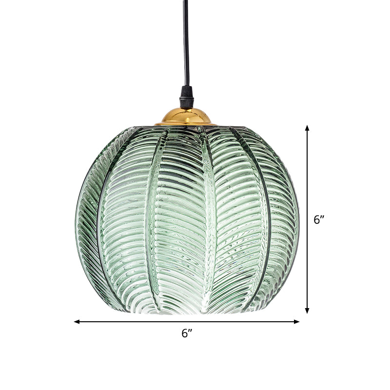 Lampada a sospensione in vetro verde retrò a coste