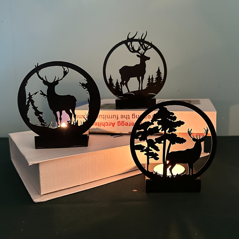 Zwart IJzeren Hert Kaarsenhouder - Creatieve Kerstdecoratie