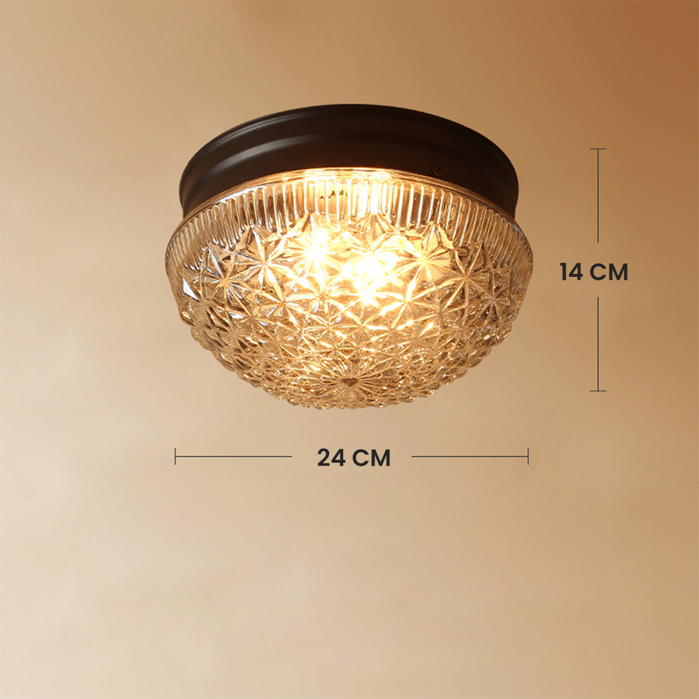 Lampada da soffitto in vetro trasparente scanalata per camera da letto