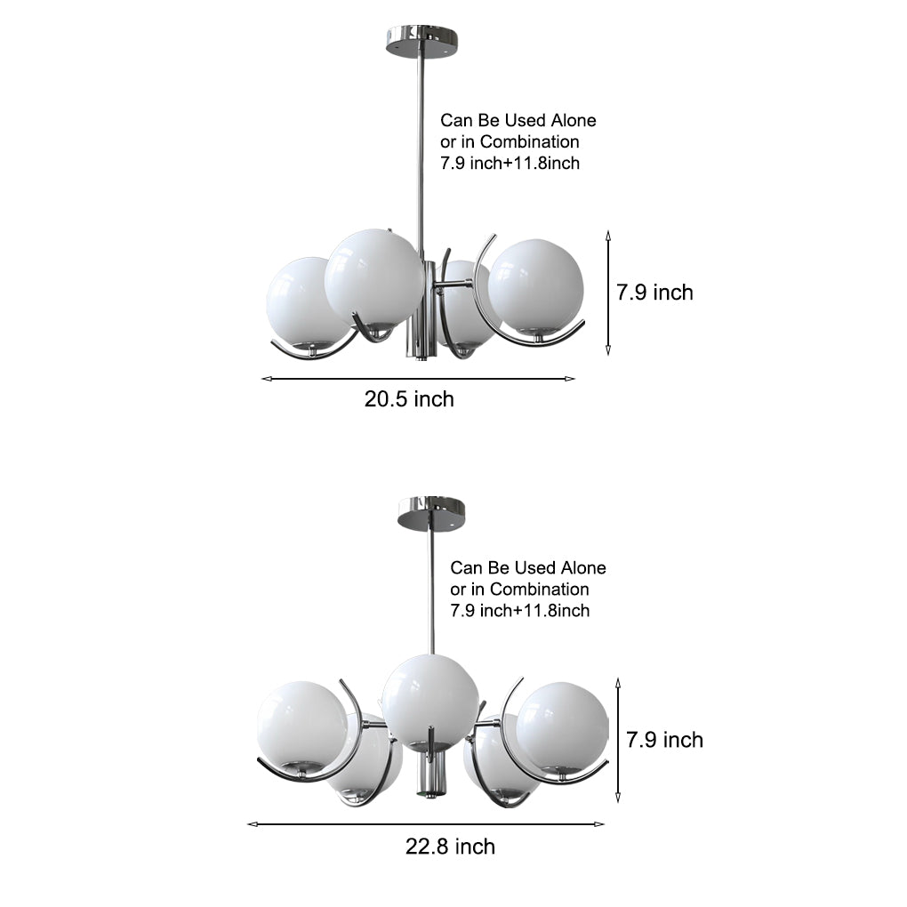 Lámpara de techo nórdica de hierro con globo de vidrio electrochapado de 4/5 luces