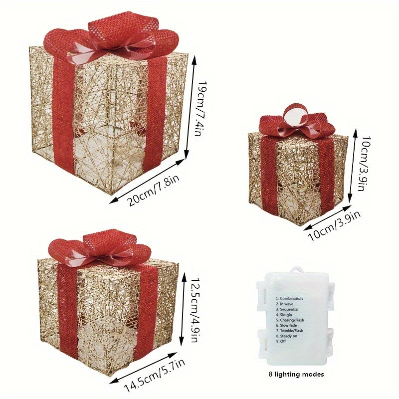 GlowGifts - Set di 3 Scatole Regalo di Natale Illuminati con Fiocchi