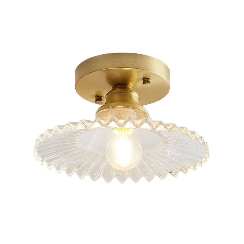 Lampada da soffitto semi-incassata industriale con paralume in vetro verde rigato