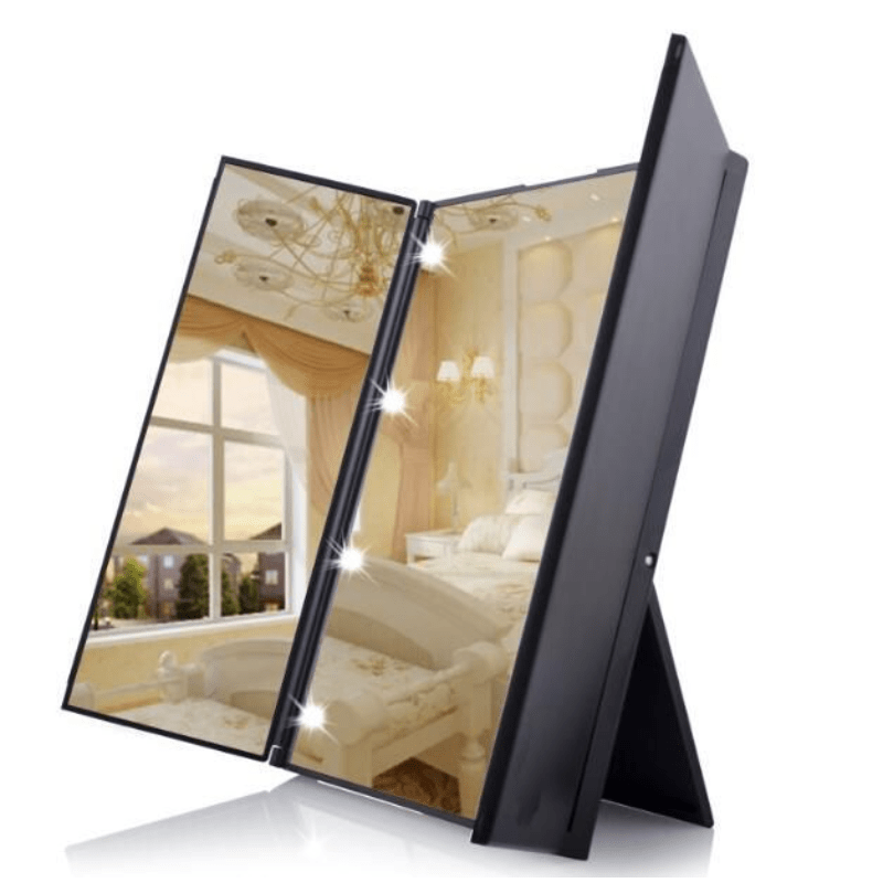 Espejo de Maquillaje LED Trilateral – Espejo Tríptico Plegable y Portátil con Iluminación