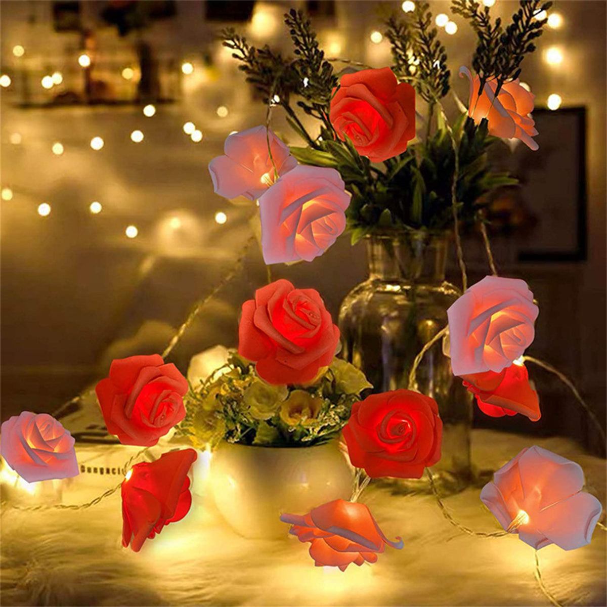 BloomLights - Catena Luminosa a LED Fiore di Rosa