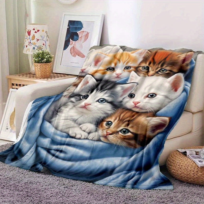 Manta de Flanela com Estampa de Gatos – Macia e Quente