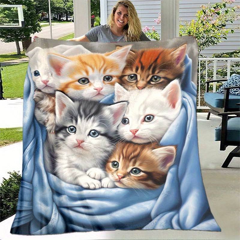 Manta de Flanela com Estampa de Gatos – Macia e Quente