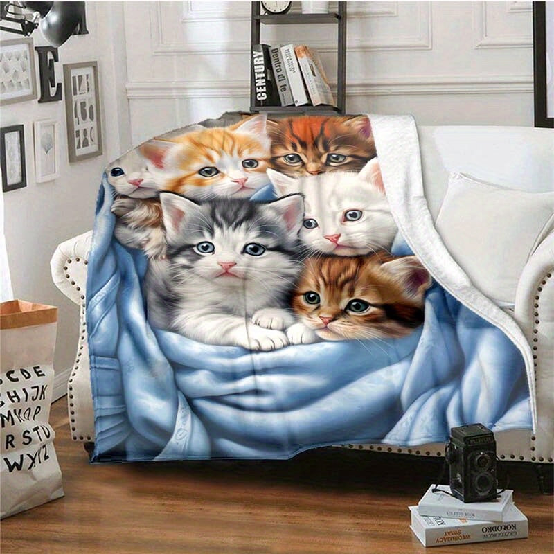 Manta de Flanela com Estampa de Gatos – Macia e Quente