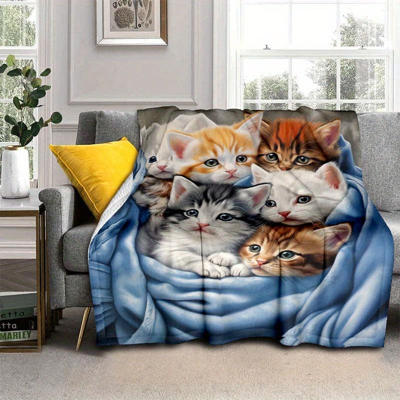 Manta de Flanela com Estampa de Gatos – Macia e Quente